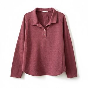 New In Burgundy Textured Henley button down Pullover Top M P2P 26” L 20” Cozy